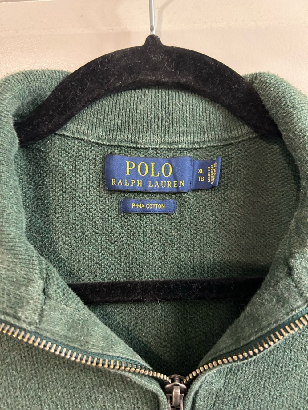 Polo by Ralph Lauren Men's Green Pima Cotton Quarter-Zip Sweater - Picture 2 of 5
